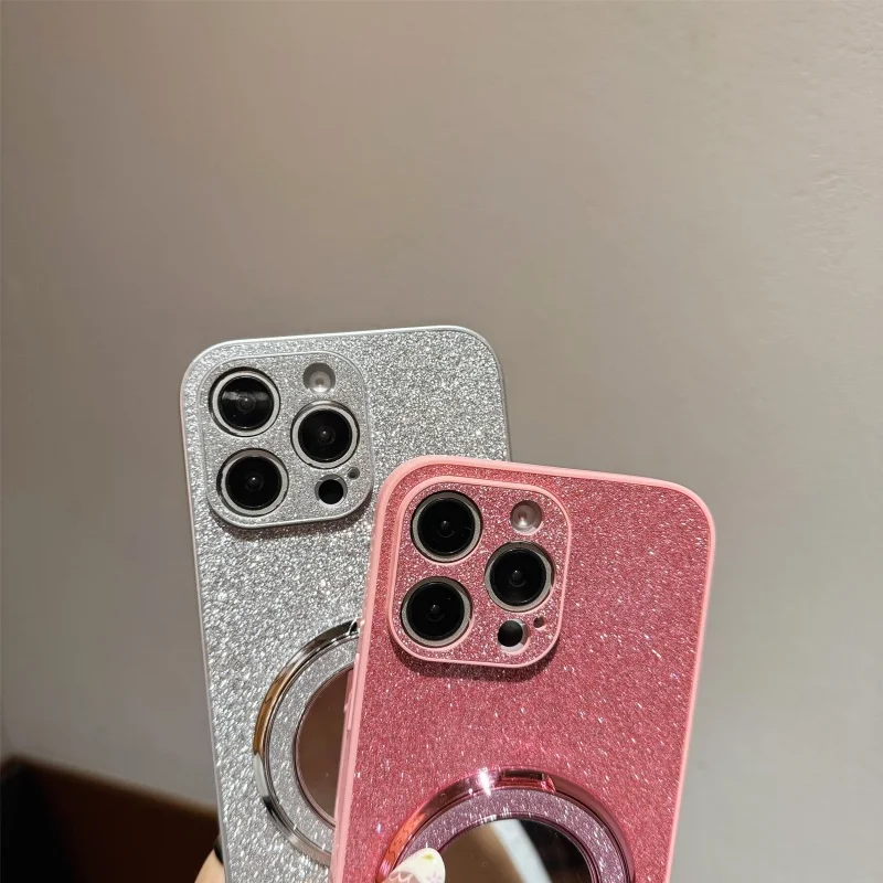 Nuevo con espejo de tocador, funda de teléfono con soporte magnético con purpurina de mampostería para iPhone 16 15 Plus 14 13 12 11 Pro Max Magsafe TPU - imagen 4