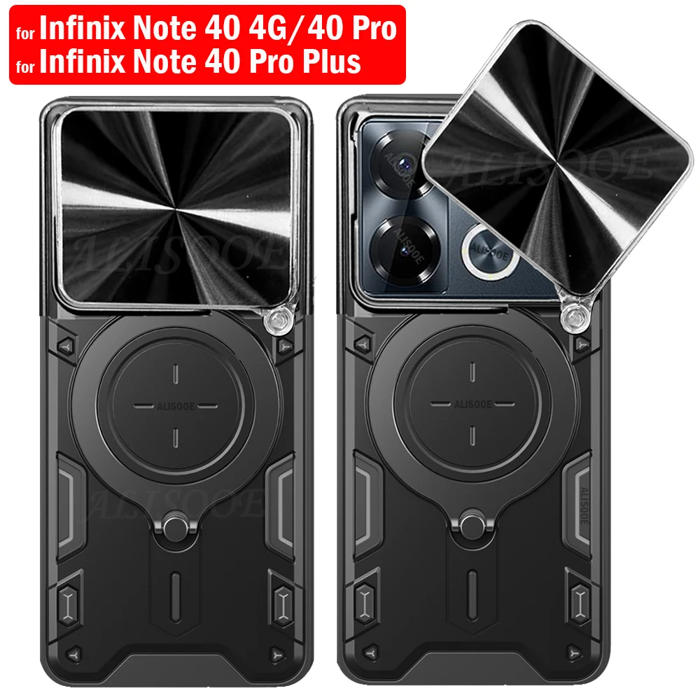 Funda de armadura para infinix Note 40, 4G, 40 Pro Plus, cubierta de cámara deslizante, soporte de anillo, Capa a prueba de golpes - imagen 2