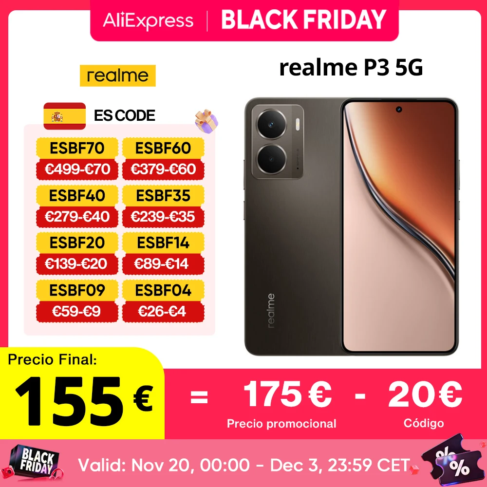Versión Global realme P3 5G Smartphone Snapdragon 6 Gen 4 Pantalla 120Hz AMOLED Esports 50MP AI Cámara 45W Carga 5260mAh Batería IP69 Resistencia al agua