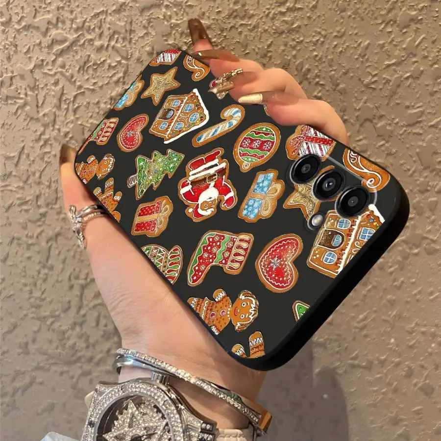 Funda de teléfono suave negra para Samsung Galaxy A30 A15 A05 A70 A17 A40 A16 A10 A12 A04 A50 A06 A20 A13 galletas de dibujos animados de Navidad - imagen 4