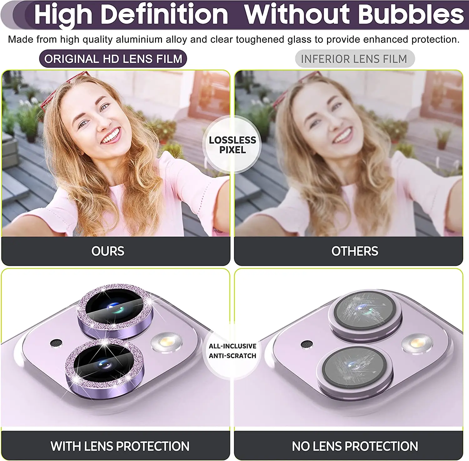 2-3 uds para IPhone 17 15 Pro Max 14 Plus 13 16 Pro brillo diamante vidrio templado lente de cámara protección película protectora de pantalla - imagen 3