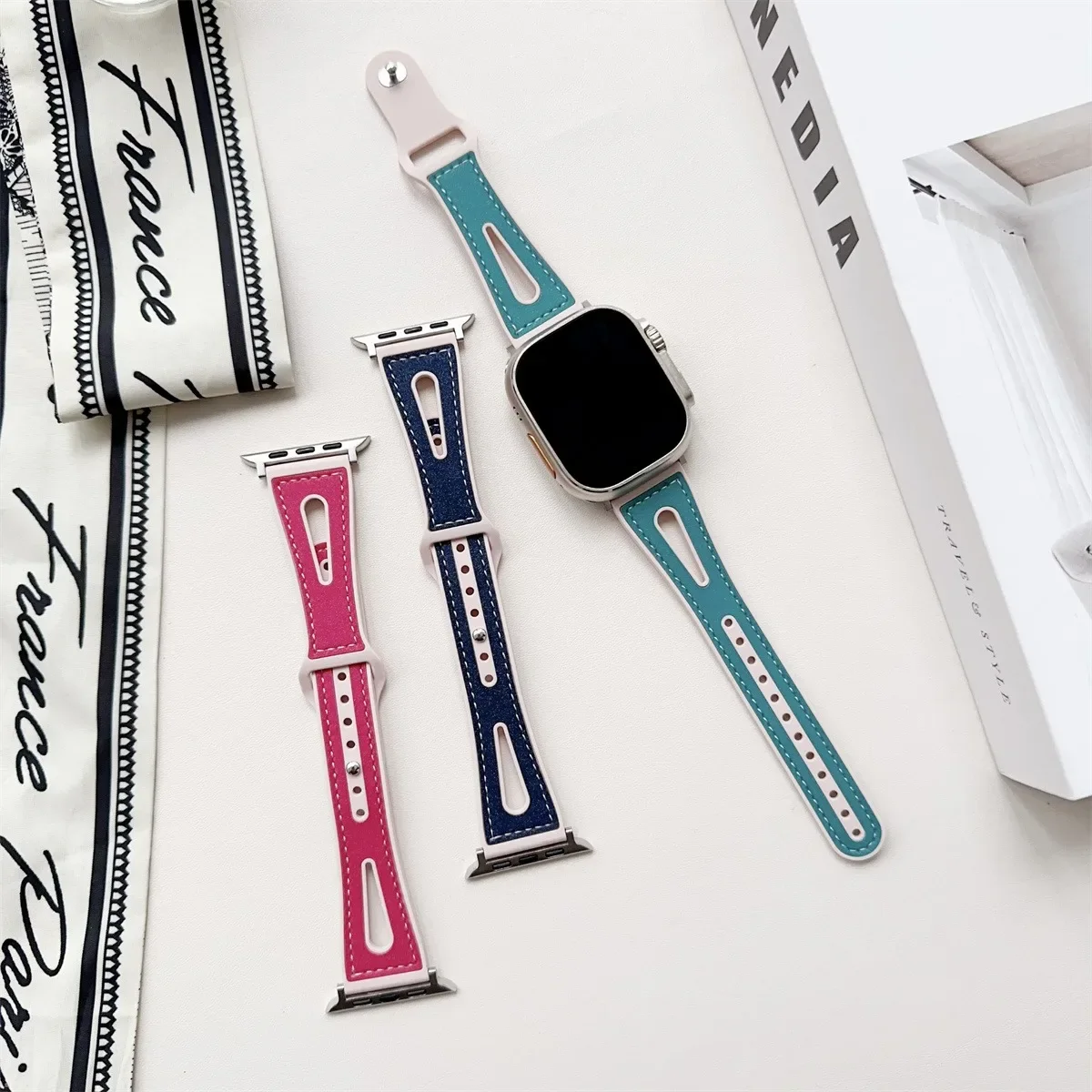 Correa de reloj para Apple Watch 42/44/45/46/49mm 40/41mm reloj de moda de cuero PU para reloj Ultra3/2 SE3/4/5/6 serie 11/10/9/8/7/6 - imagen 2