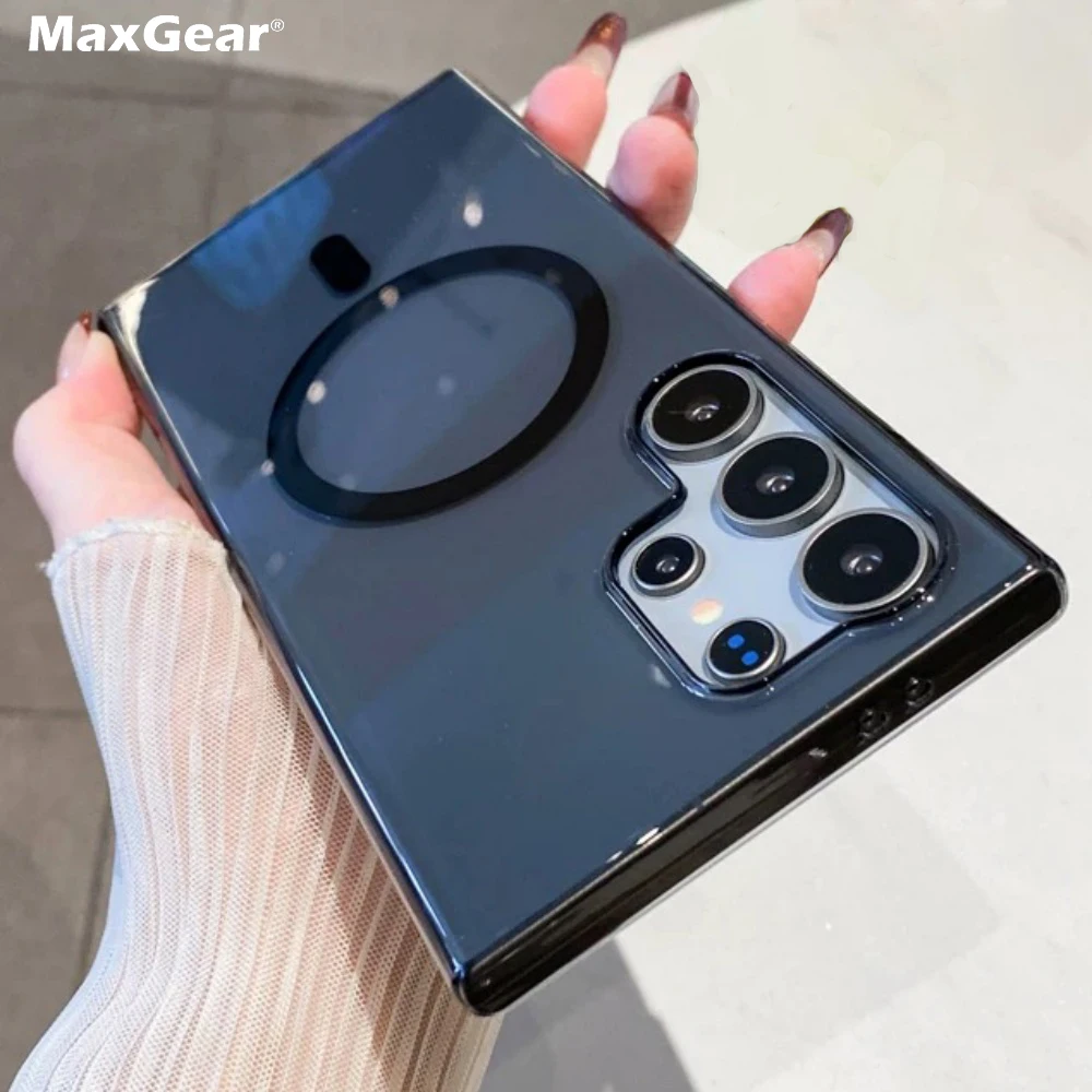 Funda magnética HD de cristal de lujo para Samsung S25 Edge S24 S23 Plus Ultra S24FE S23FE para Magsafe, funda dura transparente ultrafina para PC