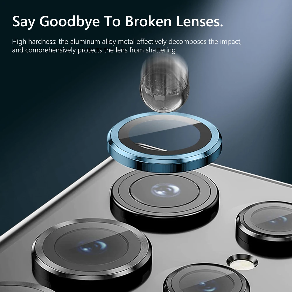 Protectores de lente de cámara para Samsung Galaxy S22 Ultra, carcasa de Metal para cámara con anillo, cristal para Samsung S 22 S22Ultra 5G, tapa protectora - imagen 5