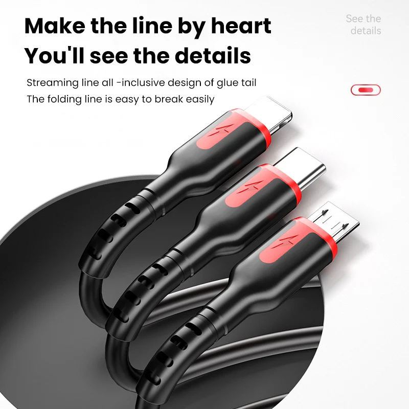 Cable USB 3 en 1 de carga rápida, Cable de datos para iPhone Micro USB tipo C 13, 12, 11, 6A, 66W, Xiaomi, Samsung, OPPO, Huawei - imagen 3