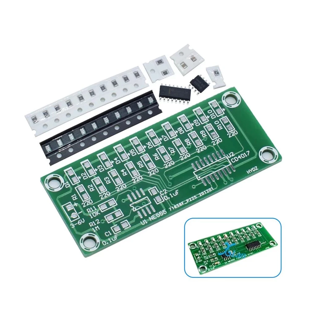Kit electrónico inteligente SMD entrenamiento de soldadura NE555 + CD4017 luz flujo de agua módulo LED Kit DIY aprender principios electrónicos