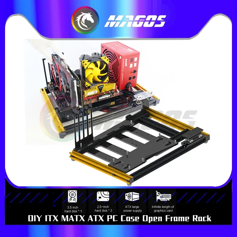 ITX-carcasa Horizontal de aluminio para ordenador, marco de carcasa de ordenador totalmente abierto, soporte MATX/ATX MB, fácil montaje, refrigeración por aire - imagen 2