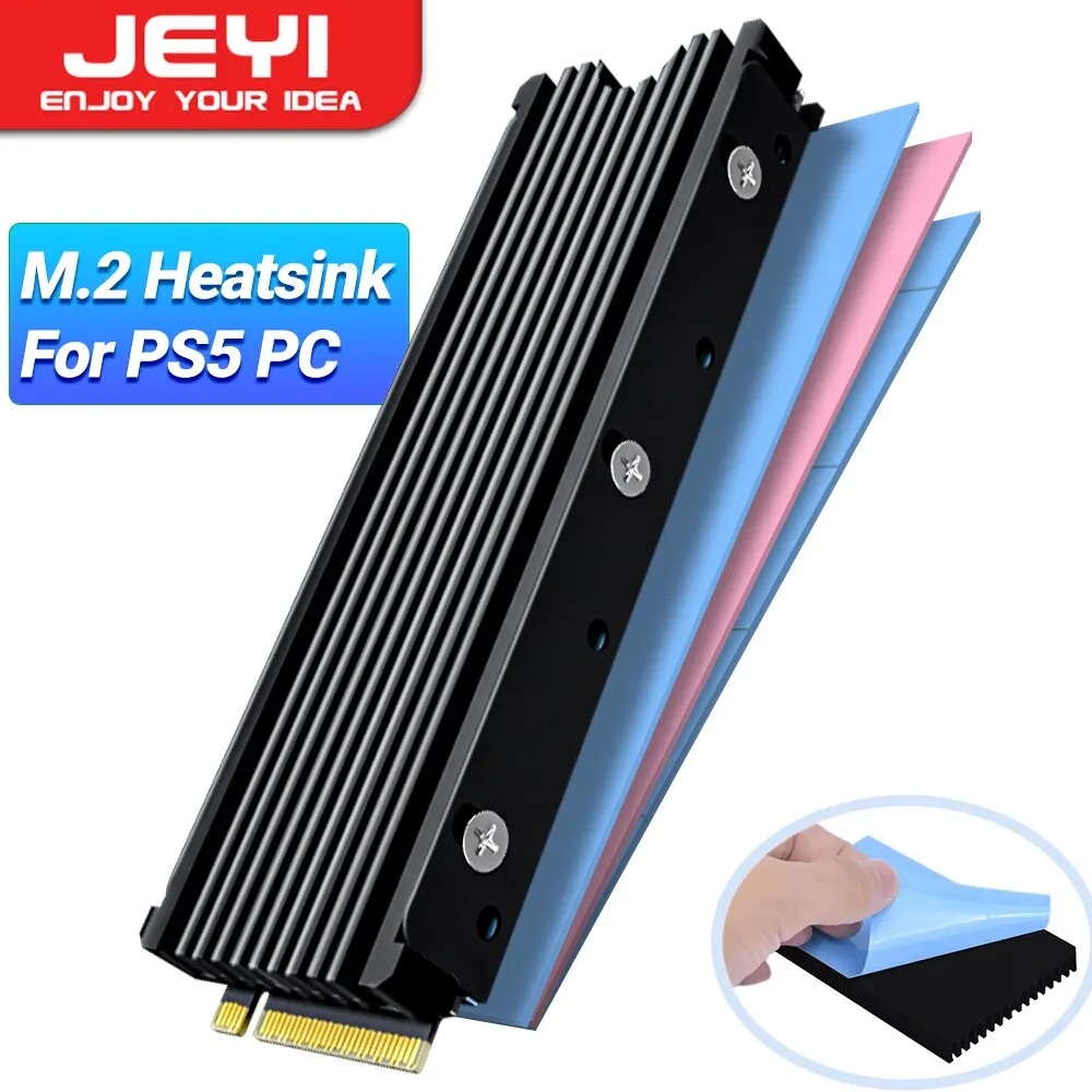 JEYI M.2 2280 SSD disipador de calor compatible con PS5 PC, NVME NGFF 2280 SSD disipador de calor de doble cara refrigeración con almohadillas térmicas de silicona enfriador