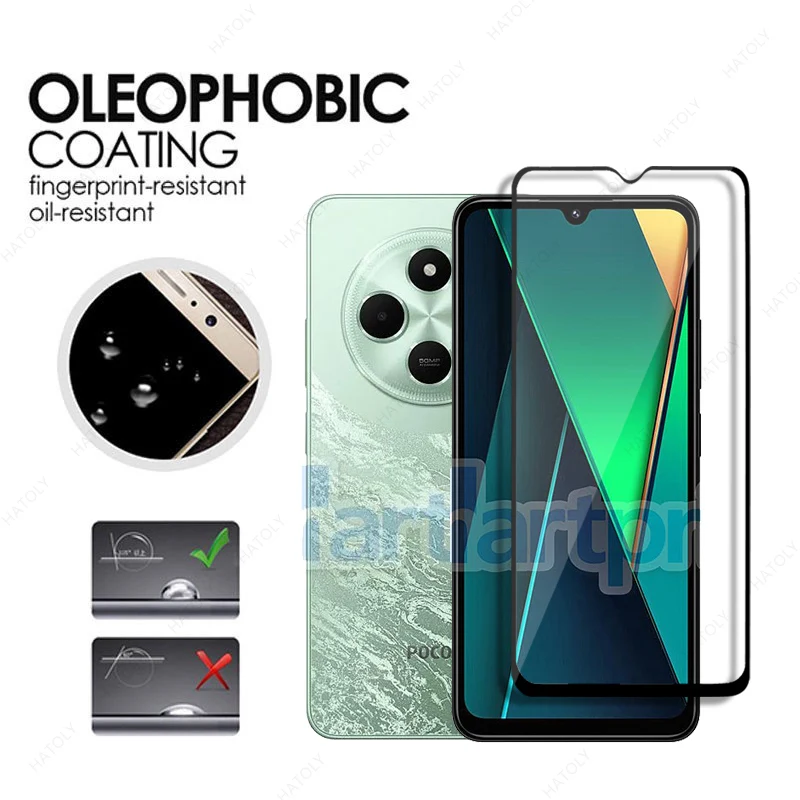 Vidrio templado para Xiaomi Poco C75 Protector de pantalla para Xiaomi Poco C75 borde negro película protectora Protector de cámara para Poco C75