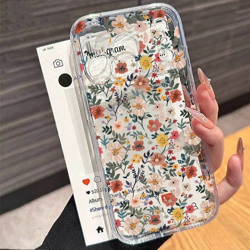 Funda de TPU minimalista transparente con patrón de flores de dibujos animados para Xiaomi 15T POCO X7 Pro X5 X6 X3 M3 M4 F5 Pro MI 11 Lite 5G NE bonita - imagen 5