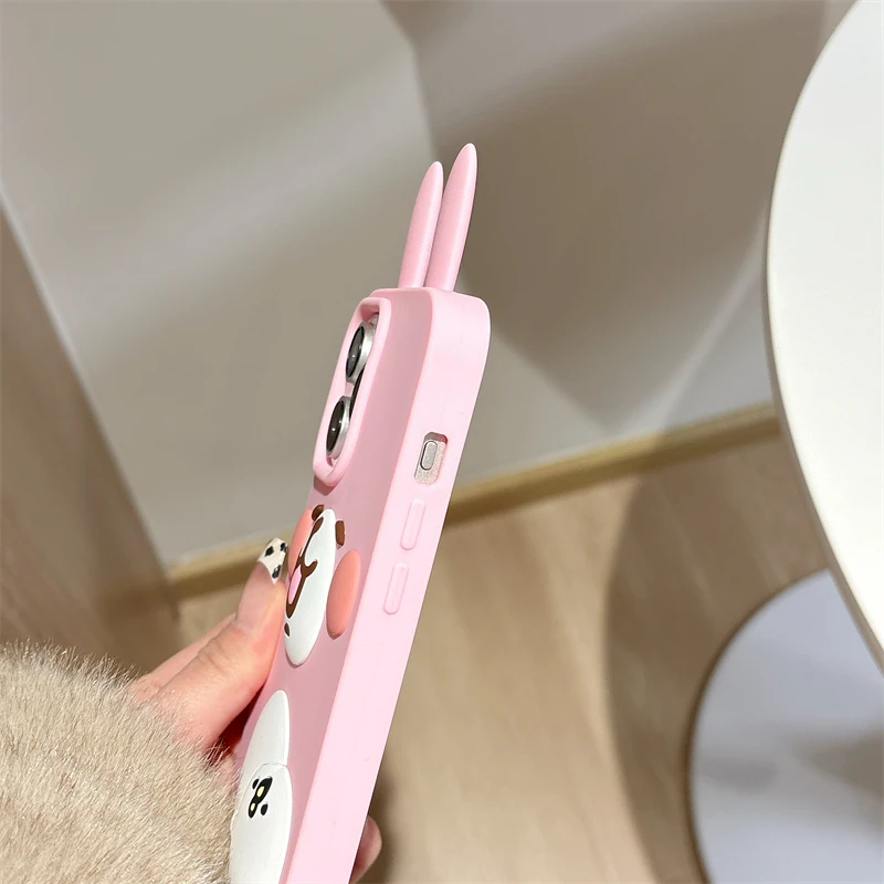 Funda de silicona de conejo rosa de dibujos animados para IPhone 16, 15, 14, 13, Pro Max Plus, 16Pro, 15Pro, IPhone16, ProMax, bonita funda de teléfono Kawaii con animales - imagen 3