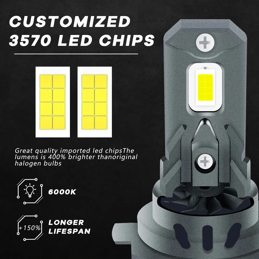 Minibombilla LED con ventilador para coche, lámpara de diodo de 12V, inalámbrica, 60W, 12000LM, 3570 K, CSP, H7, 6000 - imagen 2