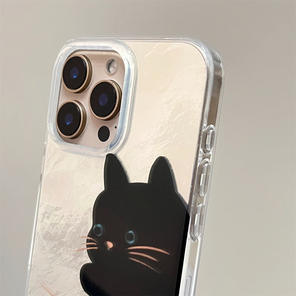 Funda de teléfono con bonito gato y animales divertidos para IPhone 16, 15, 14, 13, Pro Max, patrón de textura de papel de aluminio de aire, funda a prueba de golpes para Iphone 16 Pro - imagen 4