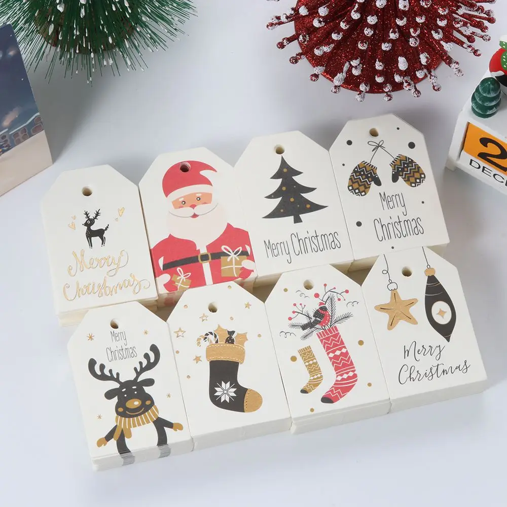 Etiquetas de papel Kraft para envolver regalos, etiquetas colgantes de Feliz Navidad, tarjetas de papel de Papá Noel, suministros para fiestas de Navidad, DIY, 50 piezas - imagen 2