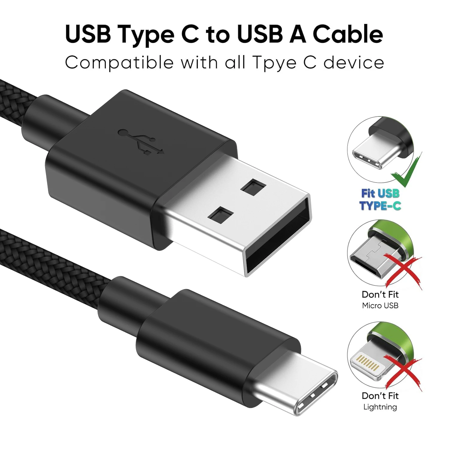 MIZIQIER Paquete de 5 cables USB A a USB C, 1,6 pies 3,3 pies 6,6 pies 10 pies 15 pies 3A Cable tipo c de carga rápida para iPhone 15 16 17 Series - imagen 3