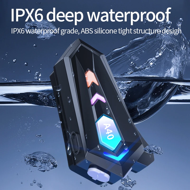 Auriculares para casco de motocicleta A40 Bluetooth V5.3 RGB luces coloridas auriculares IPX6 impermeable respuesta automática auriculares para motocicleta - imagen 2