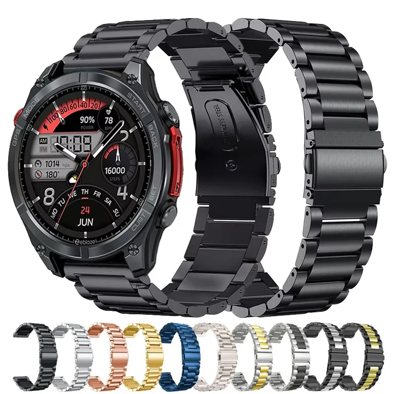 Correa de acero inoxidable de 22mm para Zeblaze Stratos 4, pulsera GPS para Zeblaze Vibe 7 7 Pro 7 Lite Btalk Ares 3 Plus/GTS 3 GTR 3 Pro