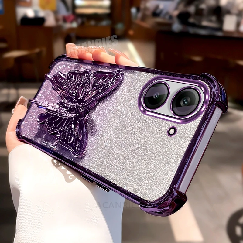 Redmia5 funda de silicona con purpurina y soporte de mariposa de lujo para Xiaomi Redmi A5 A3 A3x A2 A1 funda con soporte chapado a prueba de golpes Redmia3 - imagen 2