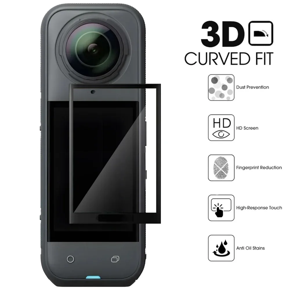 Protectores de pantalla para cámara de acción Insta360 X5, película protectora curvada 3D de vidrio templado antiarañazos, 1-5 uds. - imagen 4