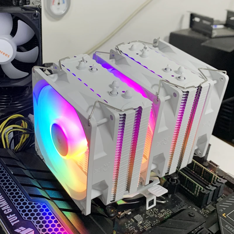 Enfriador de aire de CPU de 6 tubos de calor, enfriador de torre de procesor de PC PWM de 4 pines para Intel LGA 1700 1200 1150 1151 1155 2011 X79 X99 1366 AM5 AM4 - imagen 4