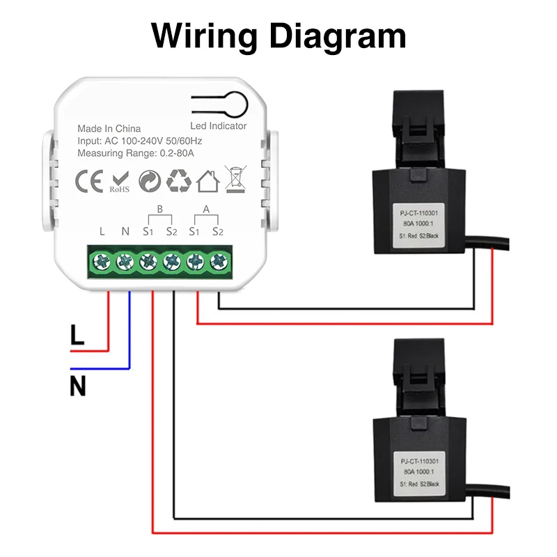 Medidor inteligente de energía Digital, transformador de corriente de 80A, Sistema Solar PV, Monitor de consumo de producción de energía, WiFi, bricolaje, Tuya, 1/2 CT - imagen 5