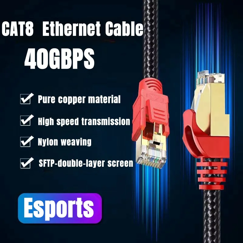 MIZIQIER-Cable Ethernet largo CAT 8, cable LAN SFTP RJ45 de nailon trenzado de 40Gbps para módem cat7 cat6, enrutador, PC para juegos PS4/5/6 Xbox