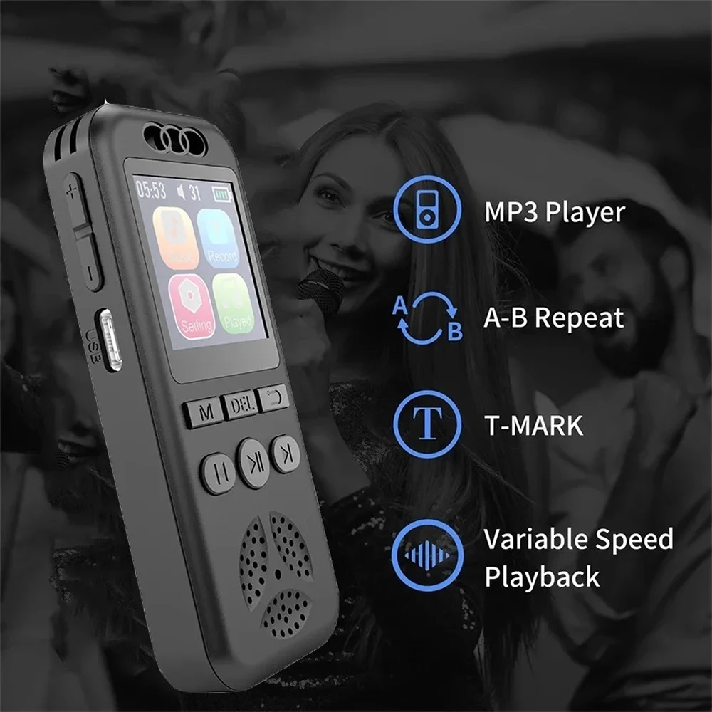 Grabadora de voz Digital de 1,44 pulgadas, pantalla a Color, grabadora de Audio Digital, reproductor MP3, reducción de ruido activada por voz - imagen 3