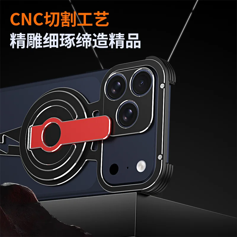 Funda de teléfono con soporte magnético Magsafe de Metal para iPhone 17 ProMax 17Pro 17 Air, aleación de aluminio, sin montura, protección de lente a prueba de golpes - imagen 4