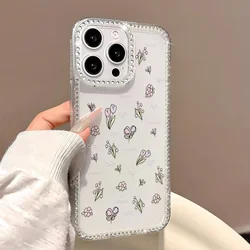 Funda de teléfono con flor de tulipán para iPhone 14 17 Pro 11 13 15 12 16 Pro Max 17 Air a prueba de golpes de lujo con purpurina transparente