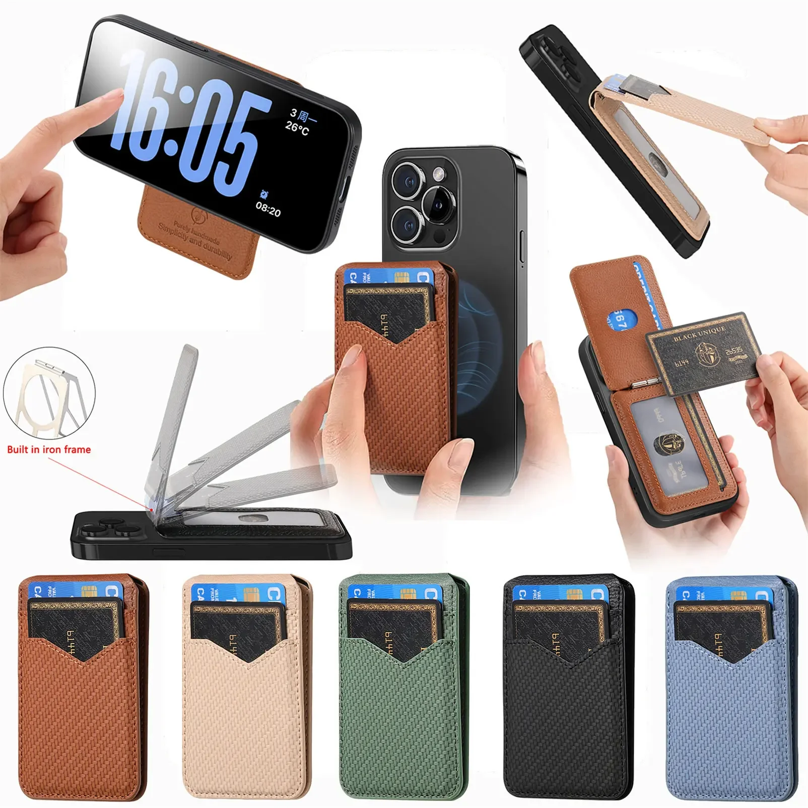 Tarjetero magnético Universal, Cartera de fibra de carbono para iPhone 16 Pro Max, 15, 14, 13, 12, 11, funda con soporte de bolsillo Vertical - imagen 3