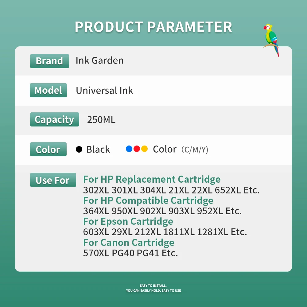 Kit CISS de recarga de tinte de tinta Universal para impresora, 250ML, para HP, Canon, EPSON, Brother, Deskjet, Officejet y cartucho Compatible XL - imagen 2