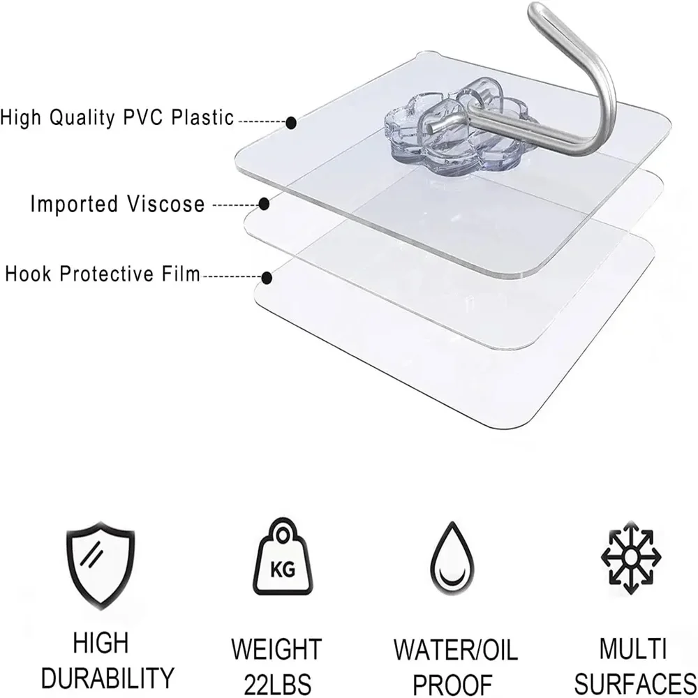 30 Uds ganchos adhesivos de acero inoxidable fuerte autoadhesivo colgadores de pared gancho para cocina baño puerta pared gancho multifunción - imagen 3