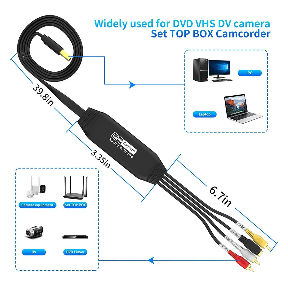 Captura de vídeo USB 2,0 para transmisión Mini DV VCR Hi8 DVD TV decodificador CVBS o equipo de fuente de vídeo S VHS a convertidor Digital - imagen 2