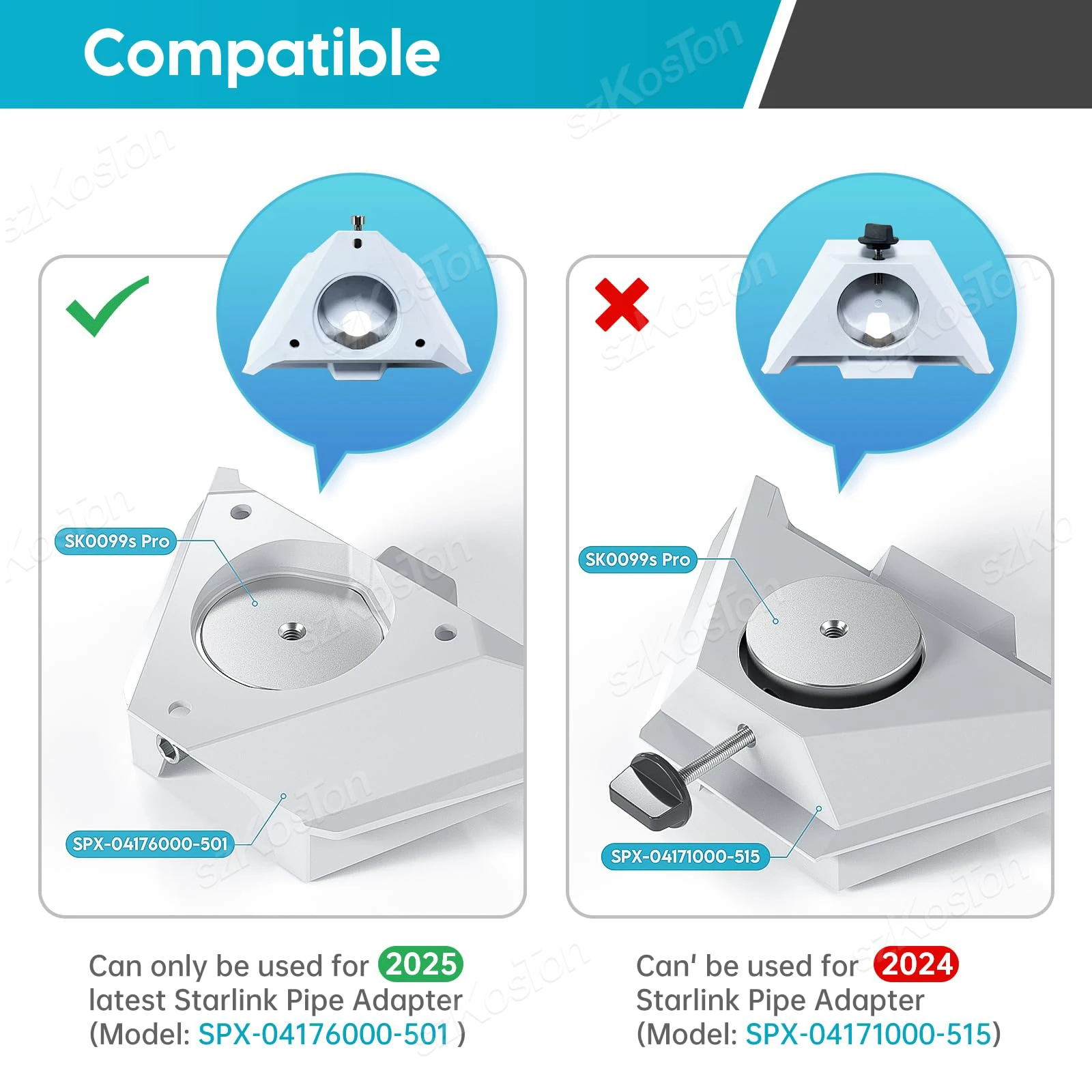 Para Starlink Mini Kit de montaje de abrazadera 1/4-20 3/8-16 soporte ajustable roscado para StarLink Mini adaptador de plato y tubo estante de techo RV - imagen 2
