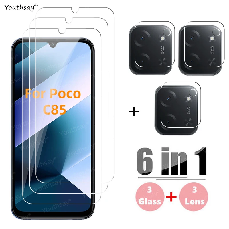 Vidrio Gule completo 6 en 1 para Xiaomi Poco C85 vidrio templado Poco C85 Protector de pantalla película protectora de lente de cámara de teléfono Poco C85 - imagen 2