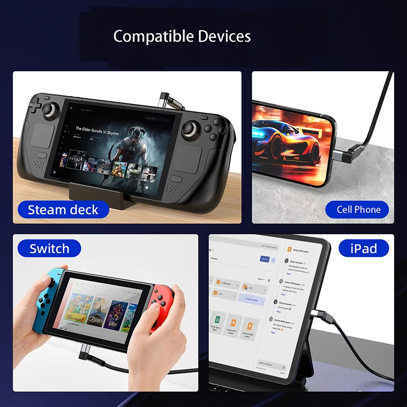 Convertidor USB tipo C, adaptador de codo macho a hembra para interruptor, enchufe de transferencia de 4K60HZ PD100w 20gbps para iPad Steam Deck Phone Laptop - imagen 2