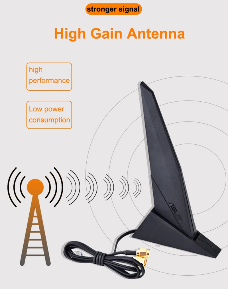 Antena de tarjetas de red de placa base ASUS Original 2,4G/5G/6G WiFi6e antena magnética de tres bandas para ROG Z390 Z490 X570 B460 B360 - imagen 3