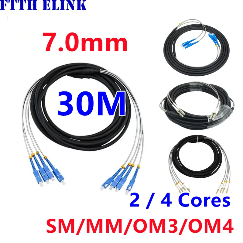 Cable de conexión de fibra óptica 30M ELINK-Outdoor LC SC FC ST, 2 núcleos, 4 núcleos, FTTH, FTTH, FTTA, puente, SM OM3, OM4, OM2, 30 m, 2C, 4C - imagen 3