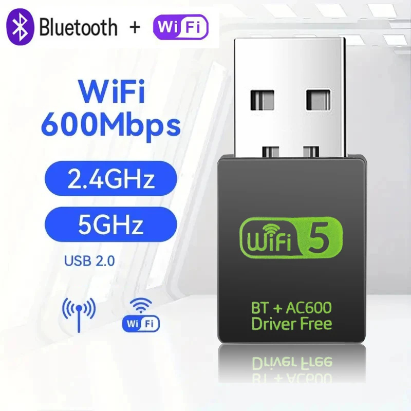 Adaptador USB de 600Mbps, tarjeta de red inalámbrica, Bluetooth 4,2, WiFi 5, Dongle USB 2,4G/5G, receptor WiFi de doble banda para PC, portátil y Windows