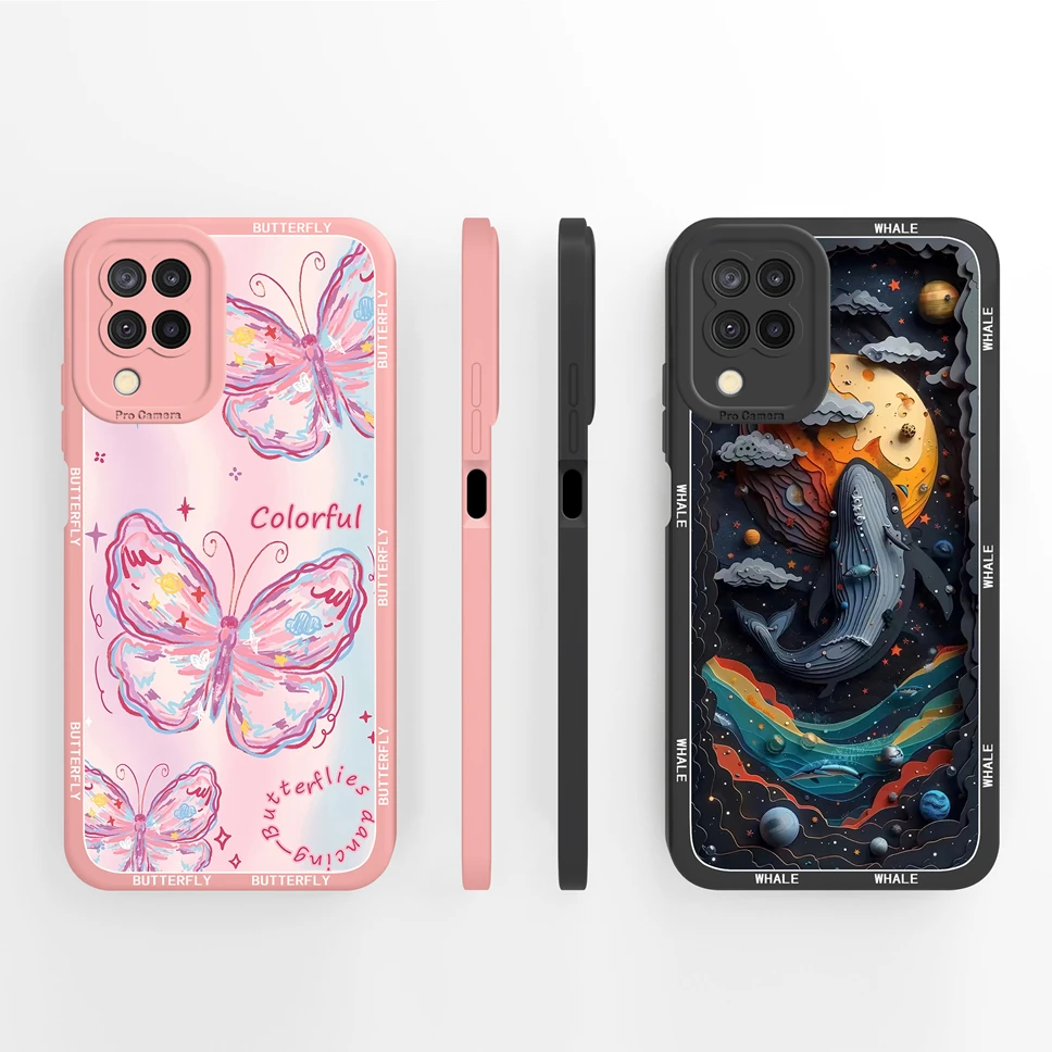 Para Samsung Galaxy A12 M12 F12 funda de teléfono flores elegantes silicona líquida antideslizante parachoques para SamsungM12 GalaxyF12 A 12 Shell - imagen 4