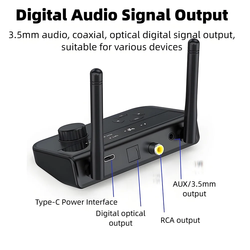 Receptor y transmisor de Audio Bluetooth 5,3, adaptador de música inalámbrico, par de 2 dispositivos BT 5,0, conector Aux RCA de 3,5mm para TV, coche, PC y auriculares - imagen 3