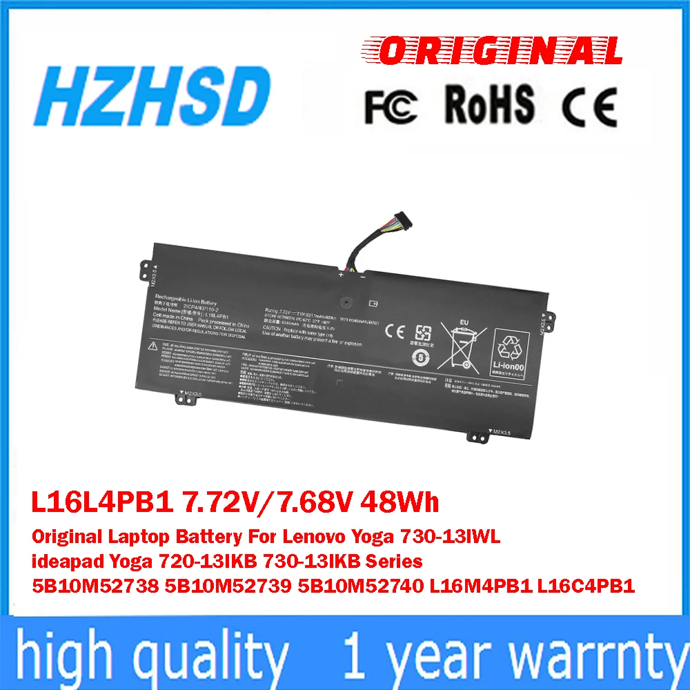 L16L4PB1 7,72 V/7,68 V 48Wh batería Original para ordenador portátil Lenovo Yoga 730-13IWL ideapad Yoga 720-13IKB 730-13IKB serie 5B10M52738