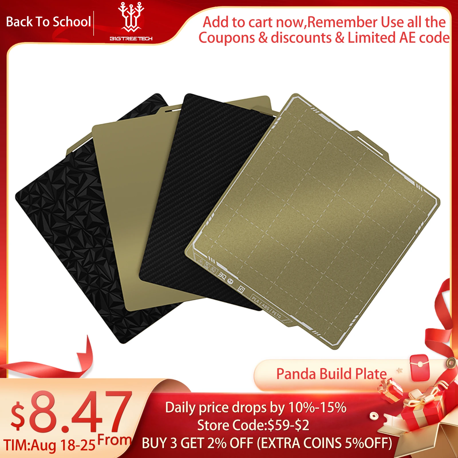 Placa de construcción BIGTREETECH Panda para Bambu Lab P1S P1P P2S, hoja de Pei texturizada de acero con resorte Bambulab A1,P1,X1 para Bambulabs calentada