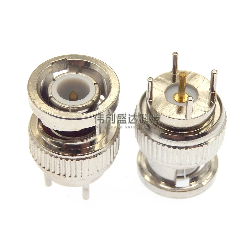 Conector RF de soldadura de montaje PCB Vertical macho con orificio pasante macho BNC de cobre 4 Uds