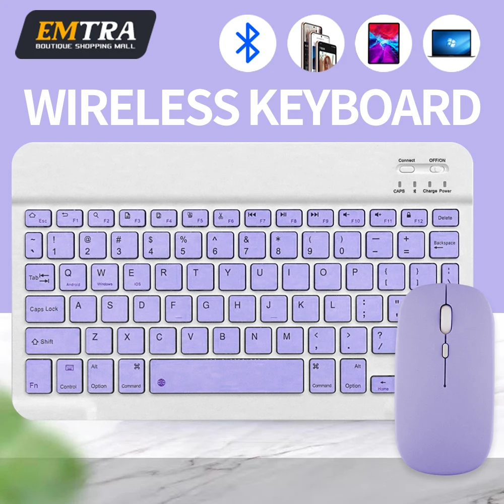 Teclado inalámbrico Bluetooth, ratón para IOS, Android, Windows, tableta para IPad Air Mini Pro, teclado púrpura español, árabe, hebreo