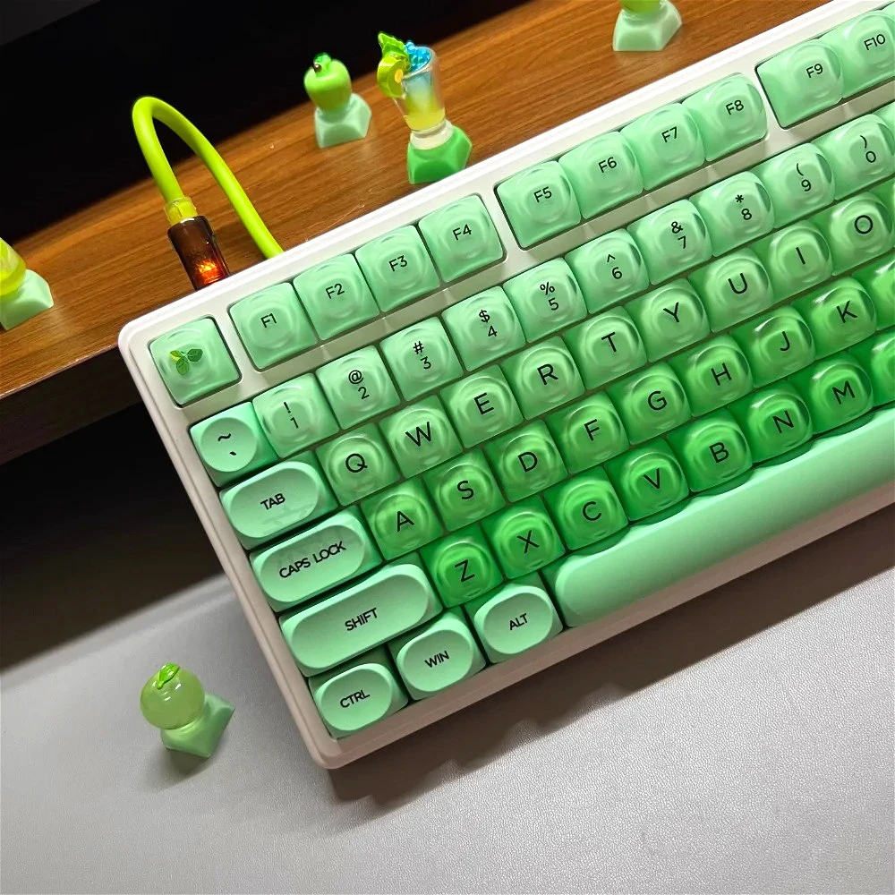 Tapa de tecla de gelatina de lima, bonita y redonda PBT + PC, 130 teclas HOA Pudding, translúcida, Compatible con teclado mecánico 61/68/75/104 - imagen 2