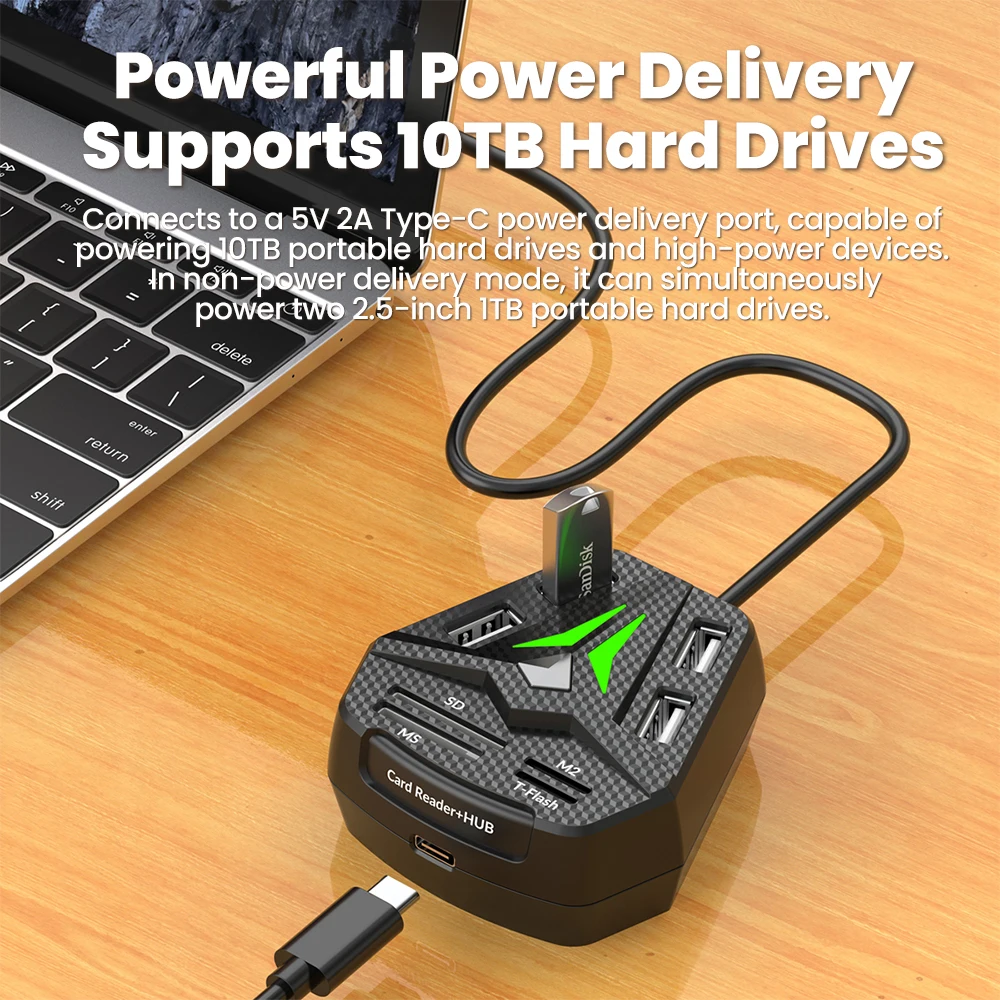 HUB USB 2,0 multifuncional, lector de tarjetas MS/SD/M2/TF, concentrador multipuerto combinado para accesorios de ordenador portátil, adaptador tipo C - imagen 2
