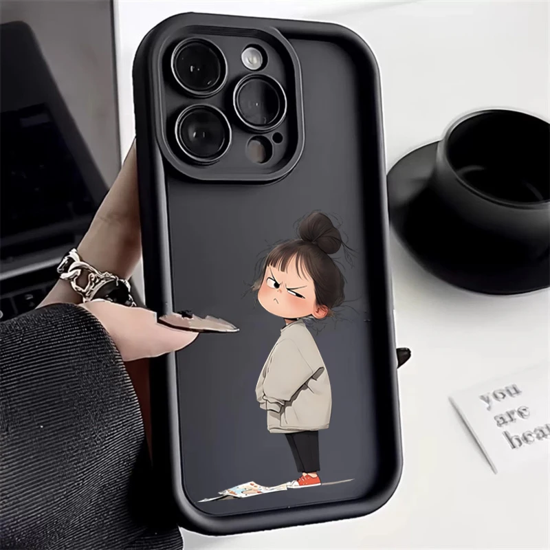 Funda de teléfono suave con estampado de chica enojada minimalista para Xiaomi Poco X6 X5 F5 F6 M6 X7 Pro Mi 15 14T 14 13T 13 12T 12 11 Lite - imagen 2