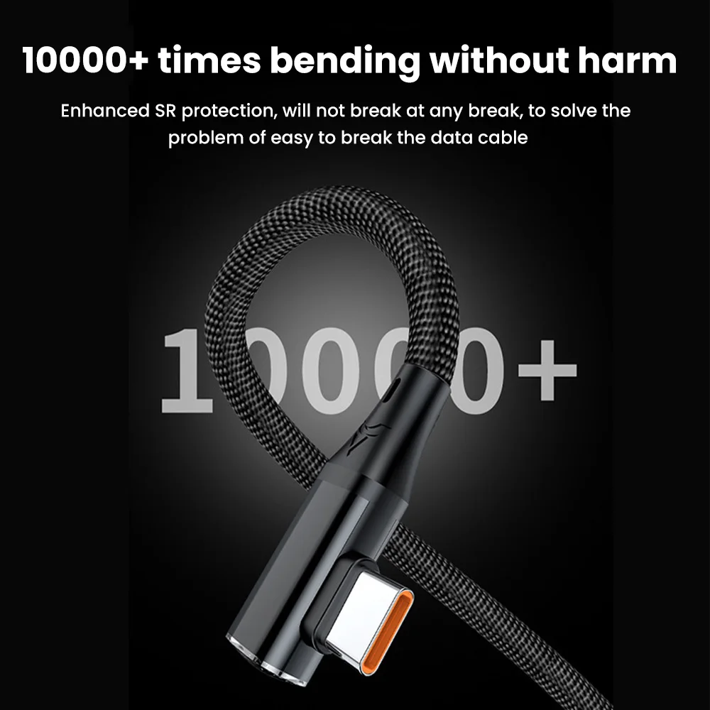 USB a tipo C PD120W 90 °   Cable de carga rápida tipo c a cable de cristal tipo c para iPhone 16 15 Samsung Xiaomi Cable de carga - imagen 4