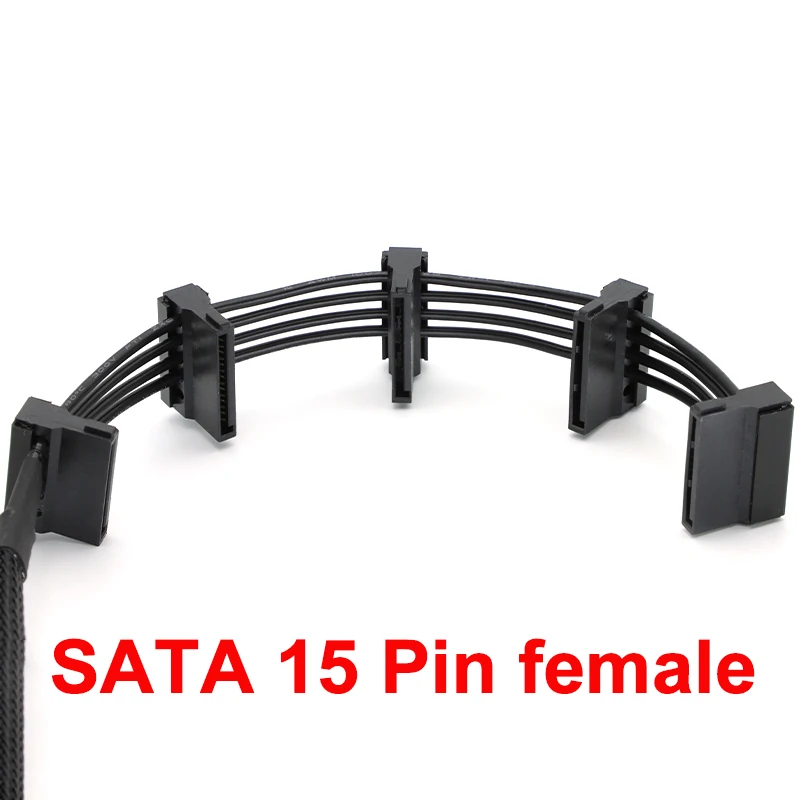 Servidor de PC duradero y práctico de alta calidad Molex 4 pines IDE 1 a 5 SATA 15 pines Cable adaptador Cables divisores 18AWG negro 40cm - imagen 4